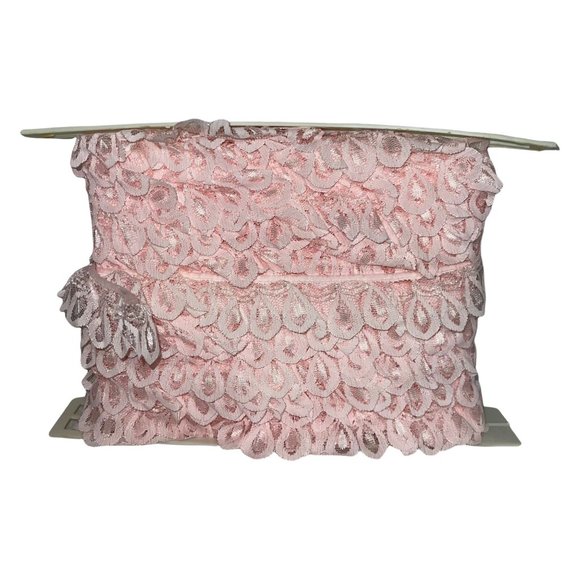 Sew Easy Vintage Pink Blue Ruffle 1.5" Lace Spool Pink Blue Made in the USA - Picture 2 of 4